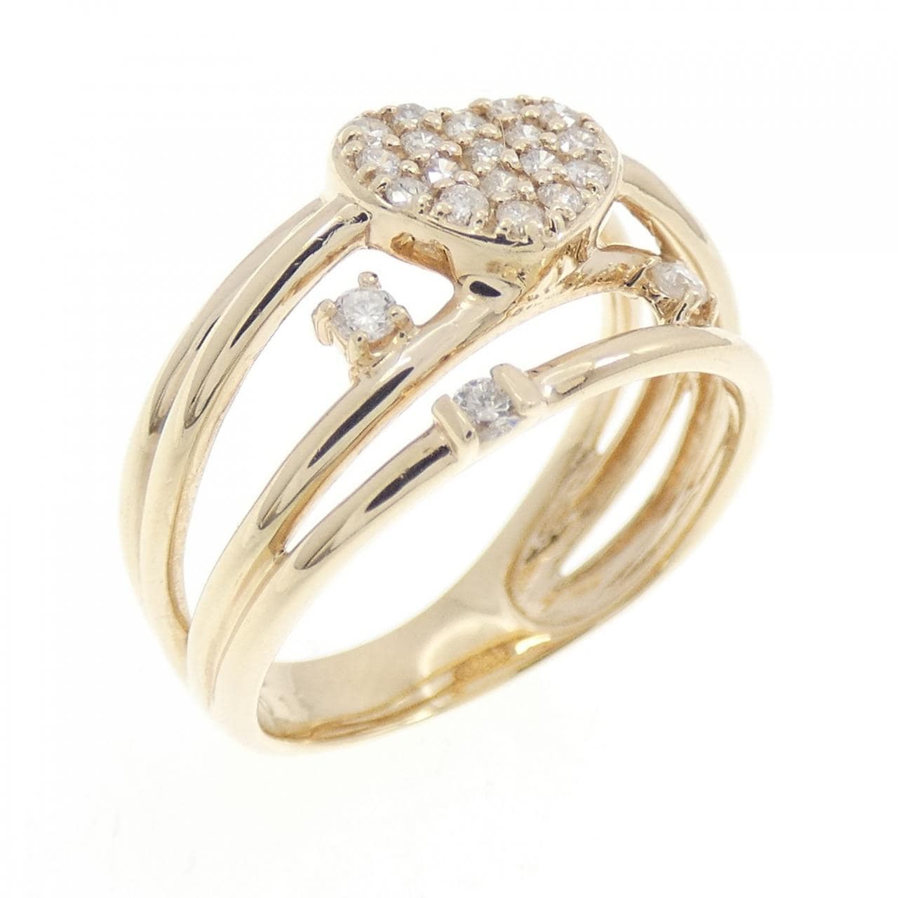 K10YG パヴェ ハート ダイヤモンド リング 0.18CT