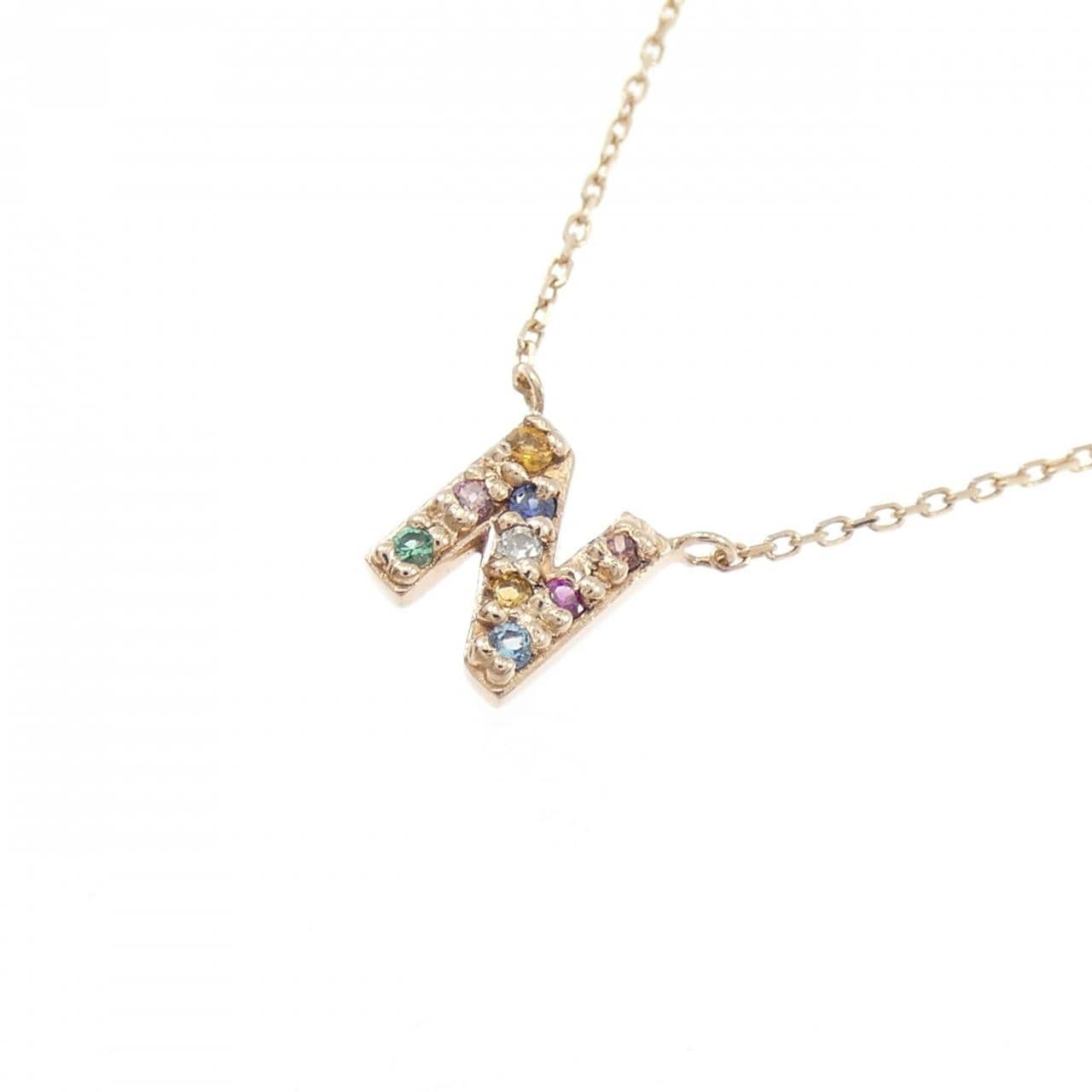 K10PG イニシャルN カラーストーン ネックレス