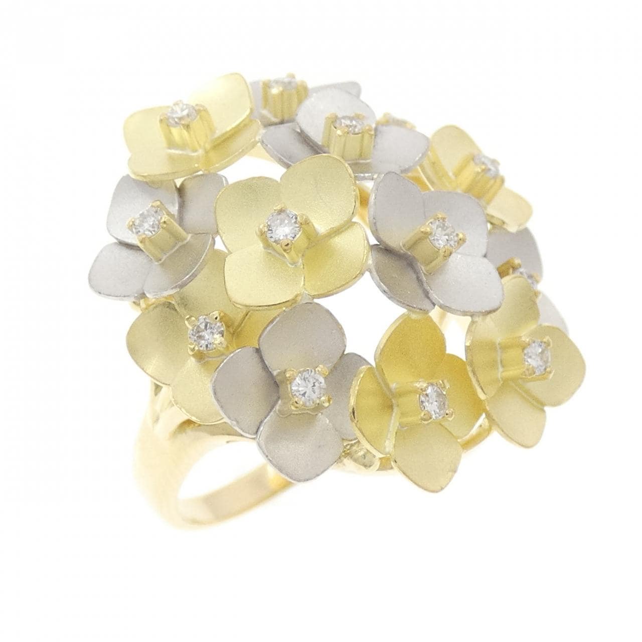 K18YG/PT900 フラワー ダイヤモンド リング 0.18CT