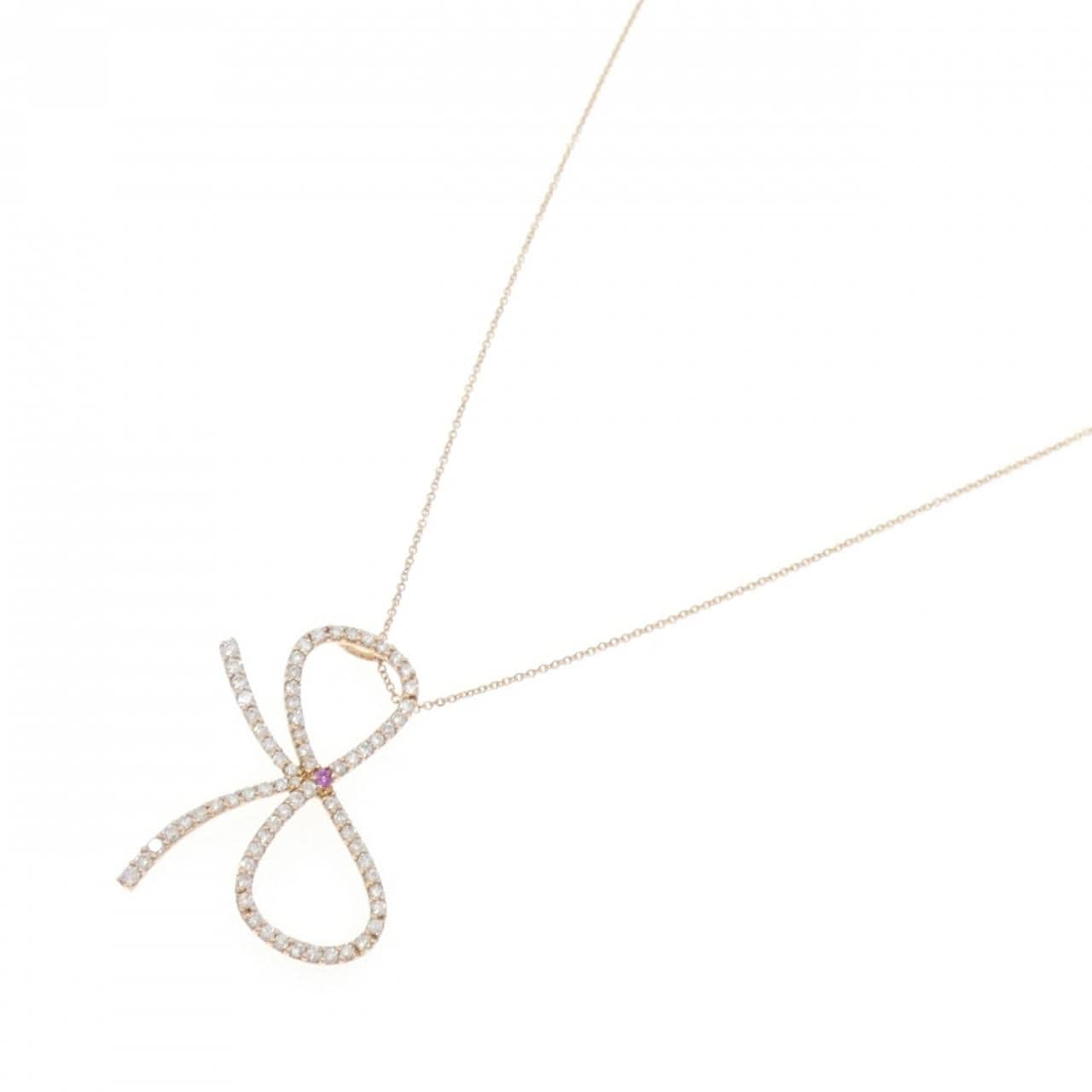 K18PG リボン サファイヤ ネックレス 0.03CT
