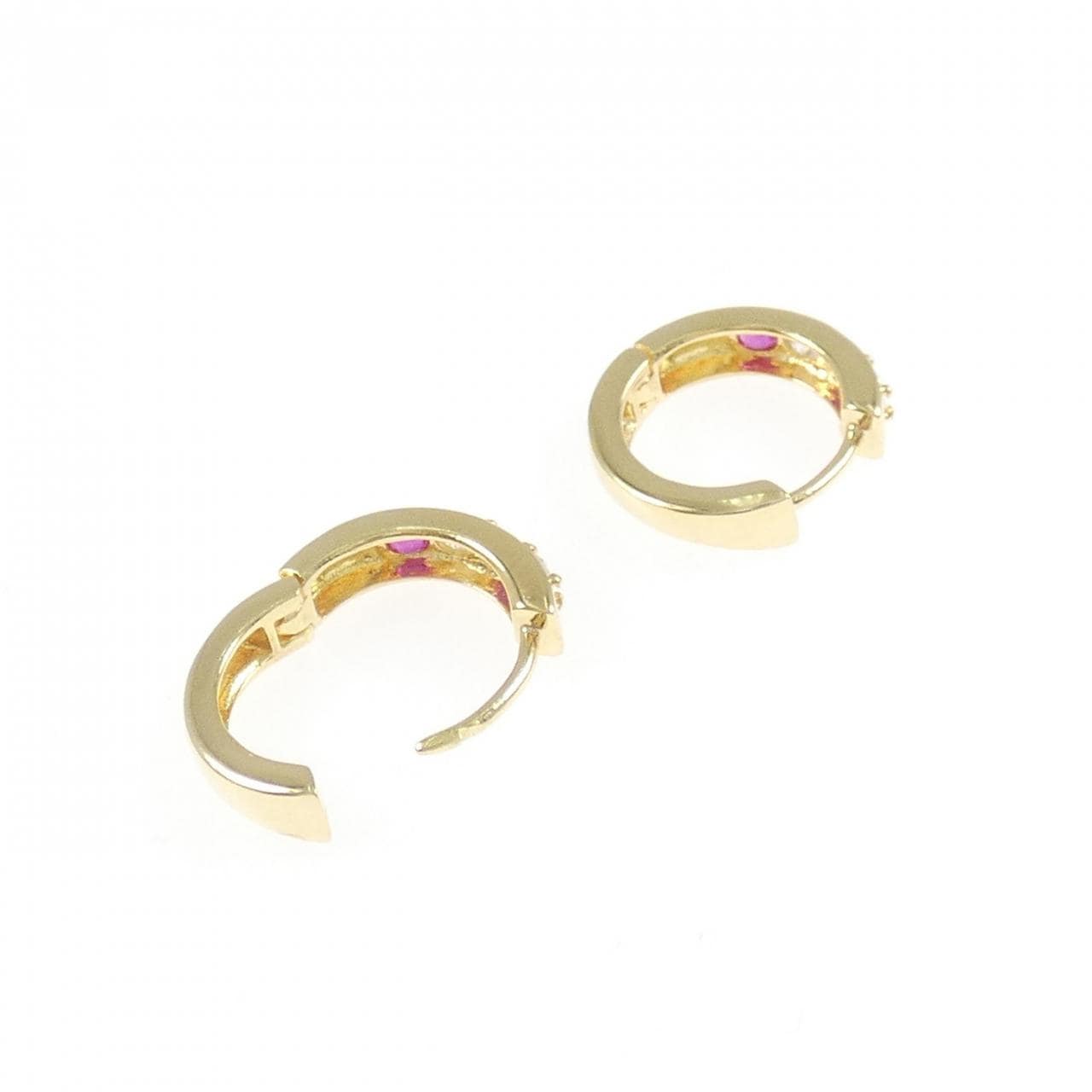 K18YG ルビー フープ ピアス