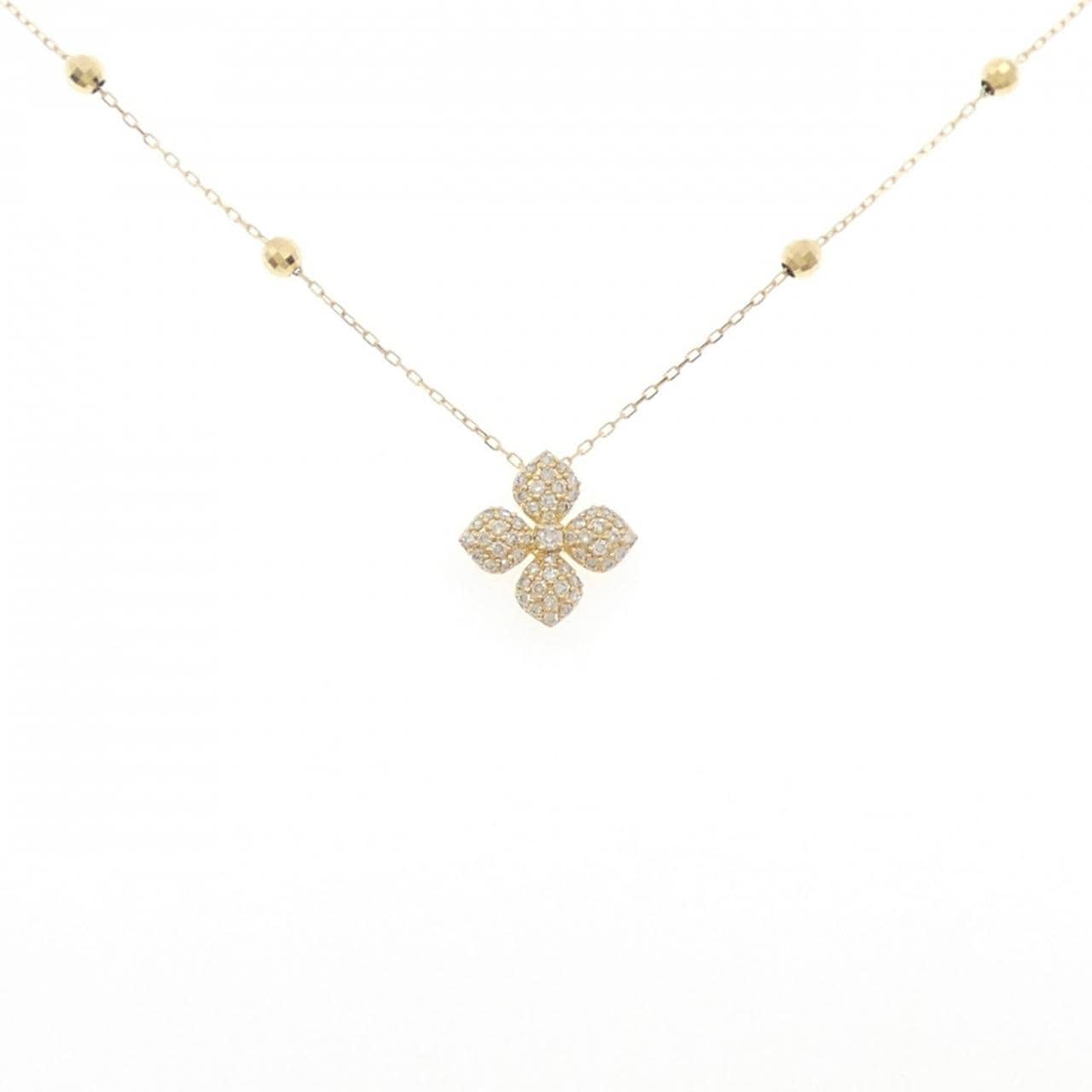 K18YG フラワー パヴェ ダイヤモンド ネックレス 0.27CT