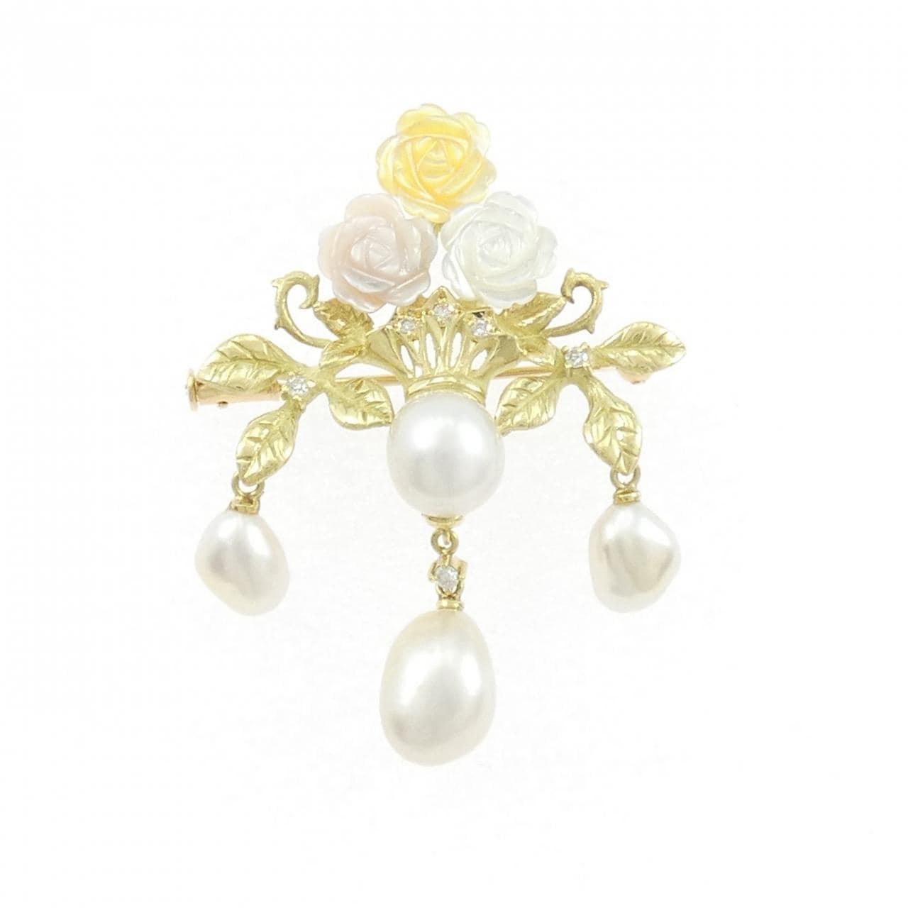 K18YG ローズ カラーストーン ブローチ