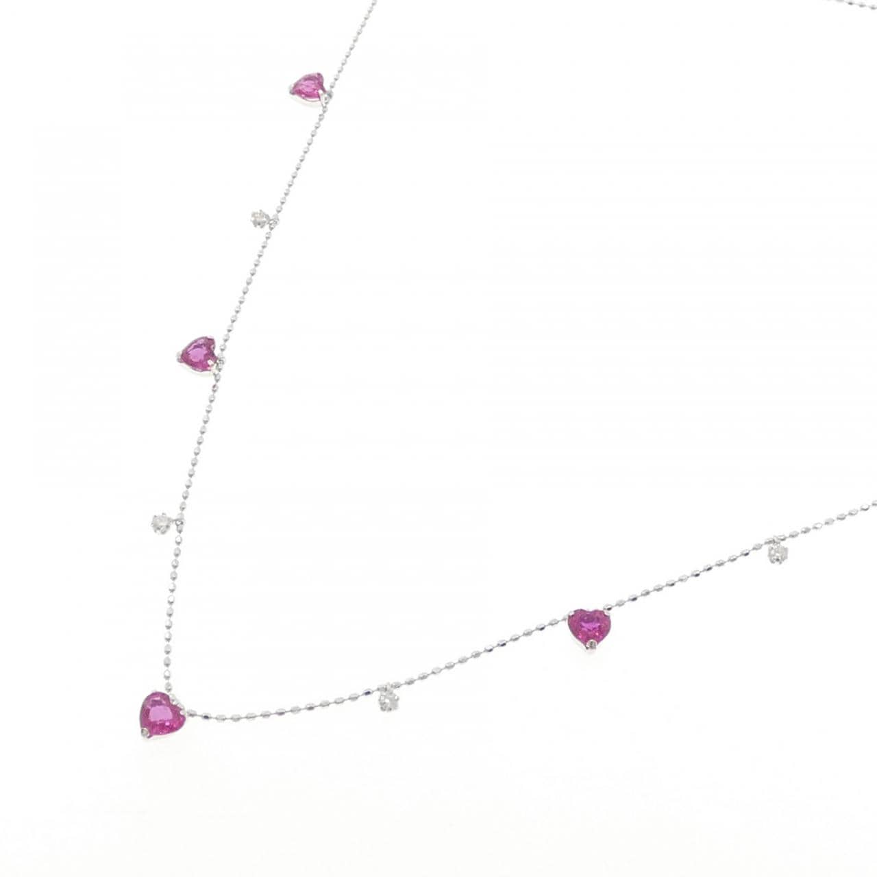 K18WG ハート ルビー ネックレス 1.60CT