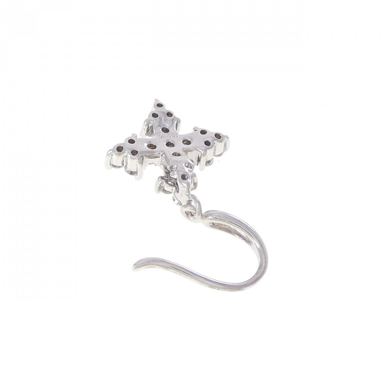 K18WG クロス ダイヤモンド ピアス 0.19CT 片耳