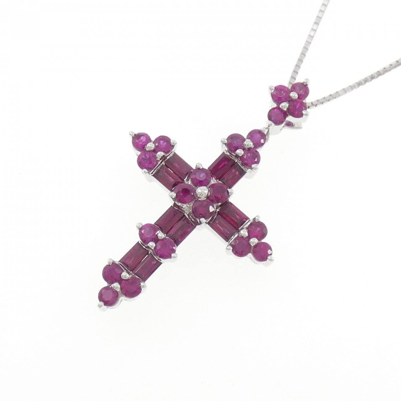 K18WG クロス ルビー ネックレス 2.00CT