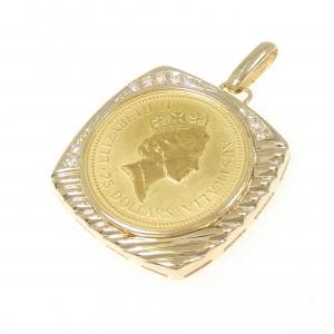 K18YG(枠) ダイヤモンド コイン ペンダント 0.09CT