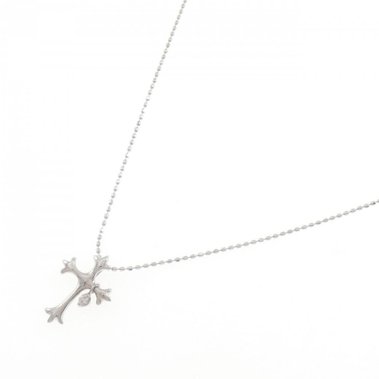 K18WG クロス ダイヤモンド ネックレス 0.02CT