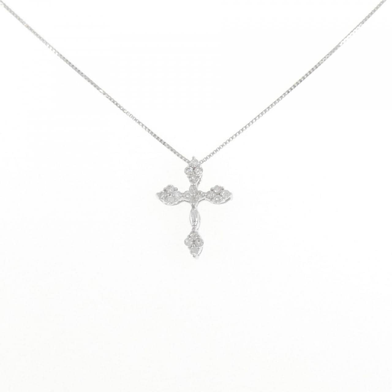 K18WG クロス ダイヤモンド ネックレス 0.2CT