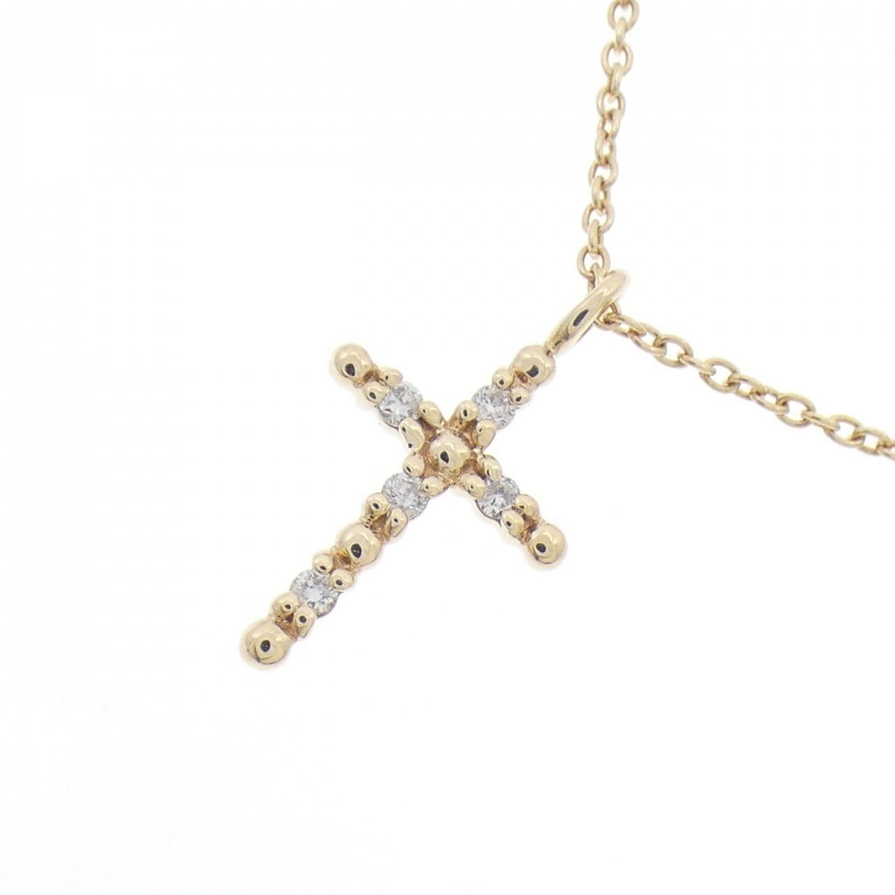 K10WG クロス ダイヤモンド ネックレス 0.03CT