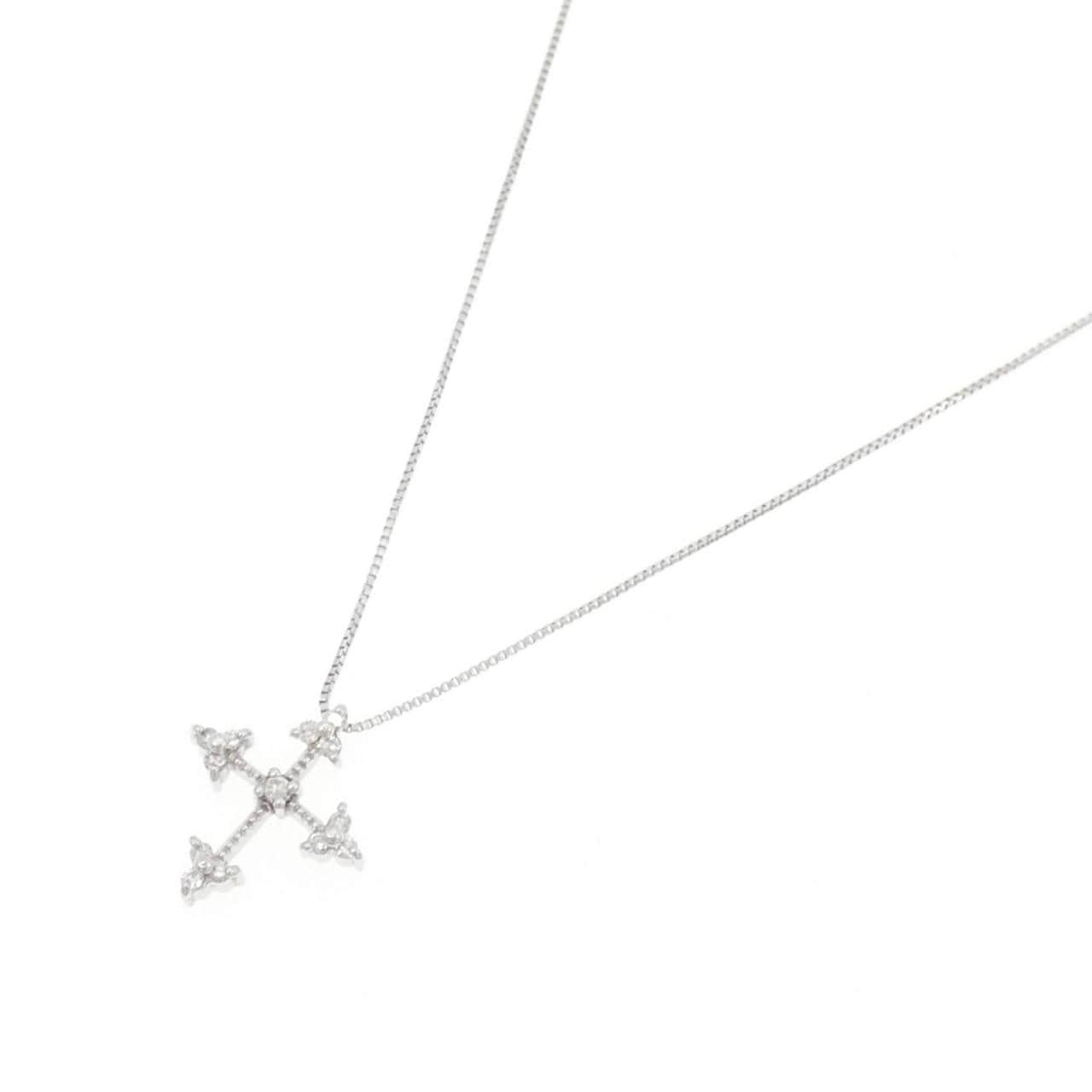 K18WG クロス ダイヤモンド ネックレス 0.09CT