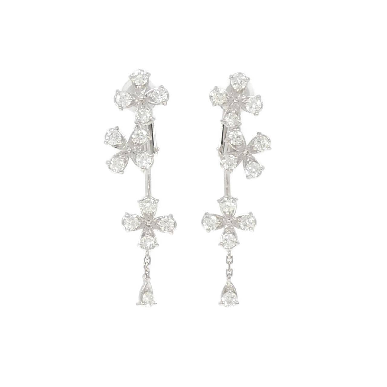 K18WG/K14WG フラワー ダイヤモンド イヤリング 1.00CT