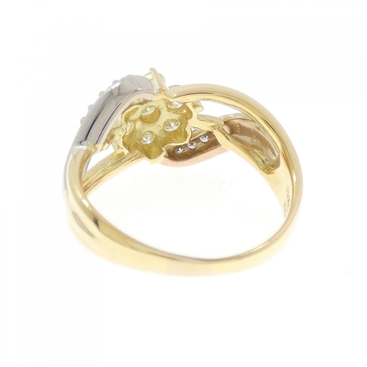 K18YG/PT900/K18PG フラワー ダイヤモンド リング 0.58CT