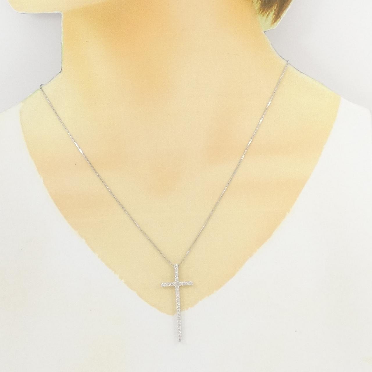 K18WG クロス ダイヤモンド ネックレス 0.56CT