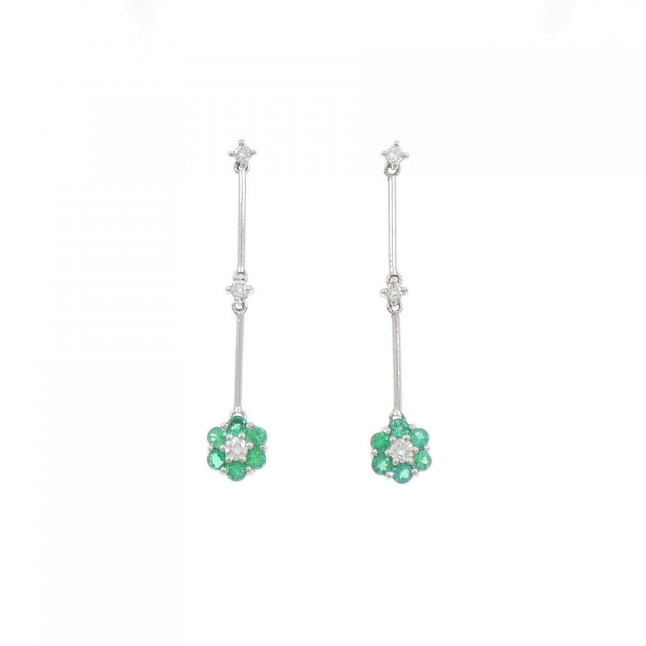 PT900 フラワー エメラルド ピアス 0.32CT