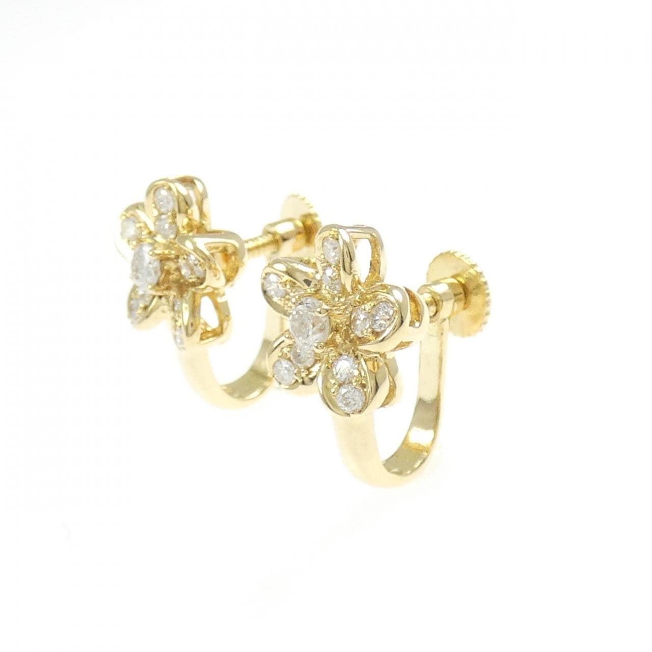 K18YG フラワー ダイヤモンド イヤリング 0.58CT