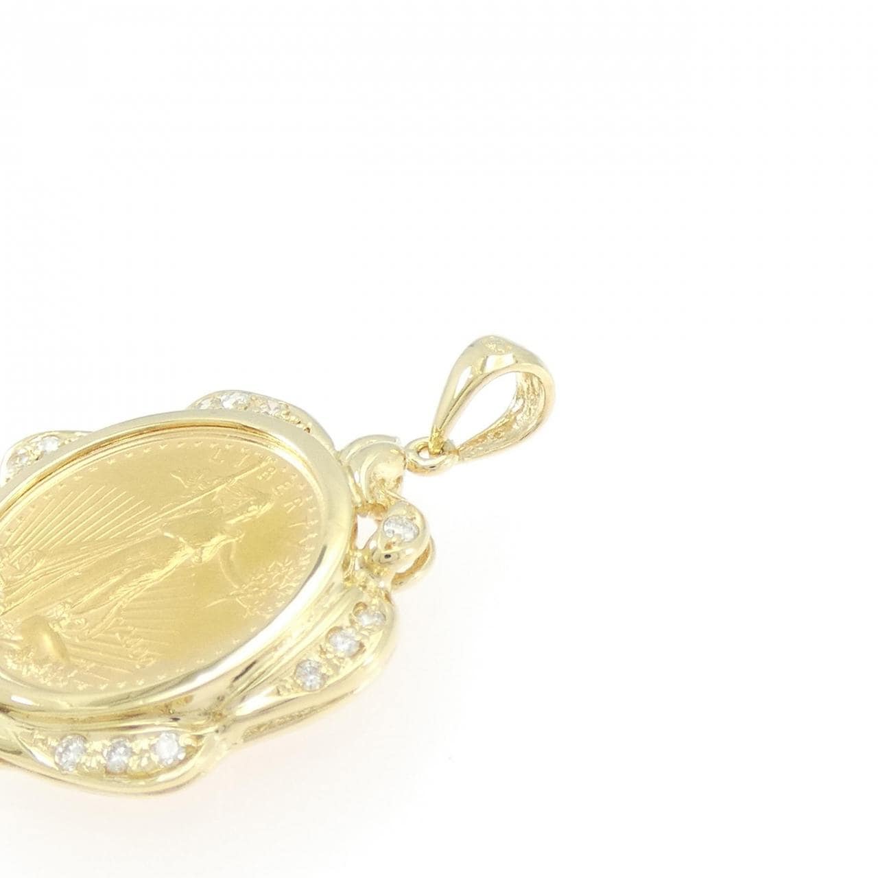 18KYG(枠) ダイヤモンド コイン ペンダント