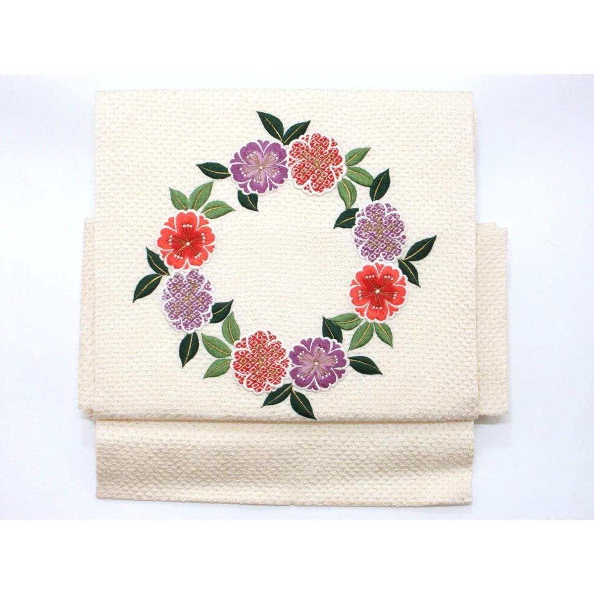 軽装帯　名古屋帯　絞り加工　刺繍入り