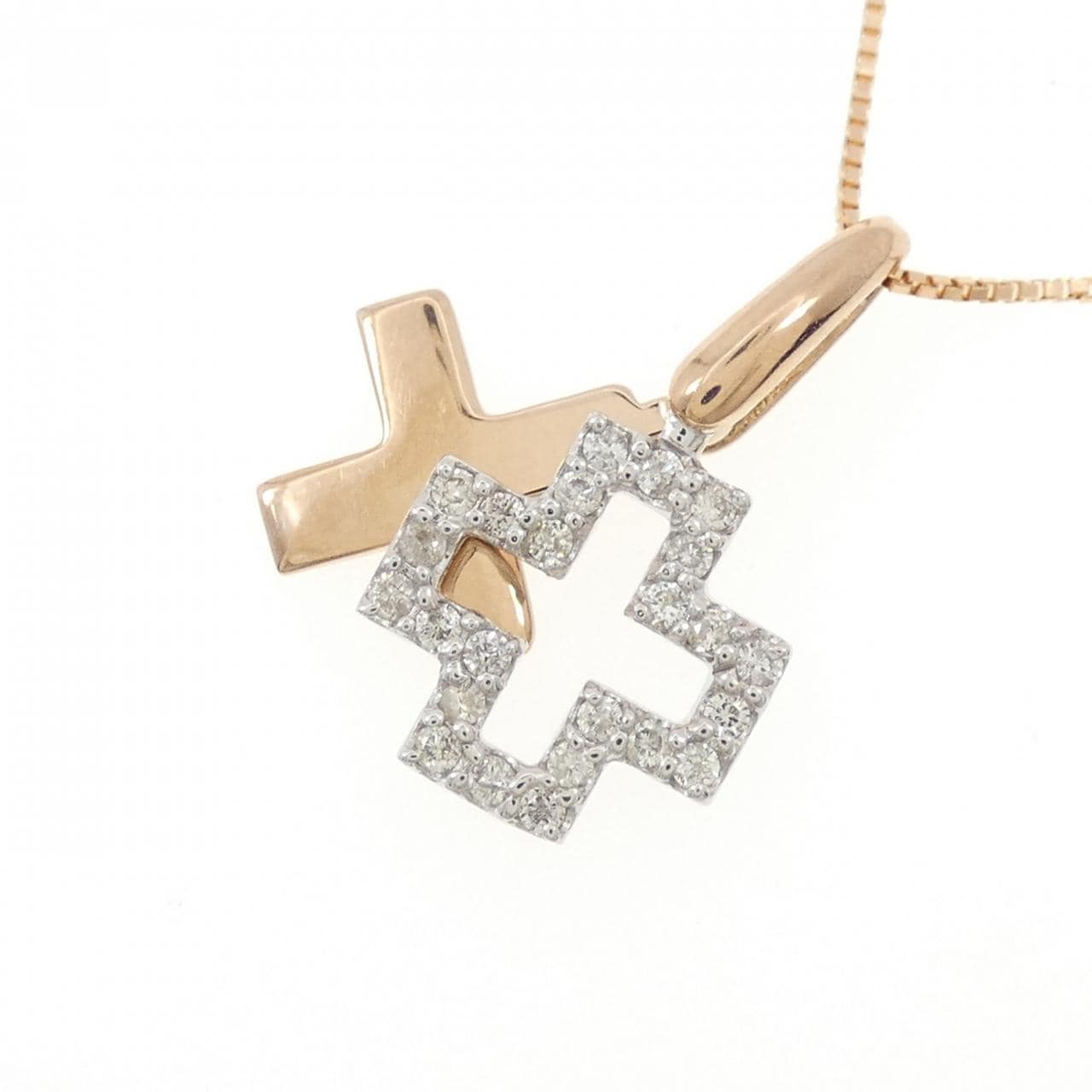 K18PG/K18WG クロス ダイヤモンド ネックレス 0.25CT