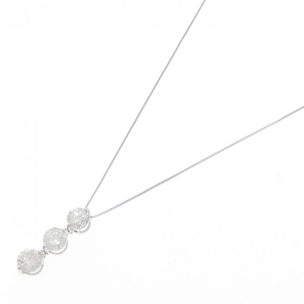 K18WG スリーストーン ダイヤモンド ネックレス 1.00CT