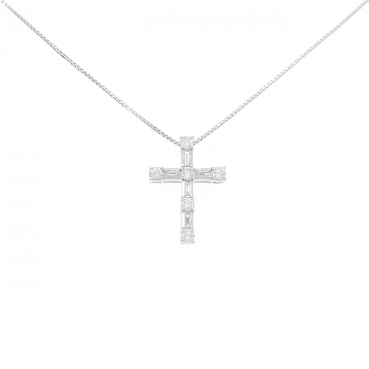 K18WG クロス ダイヤモンド ネックレス 0.50CT