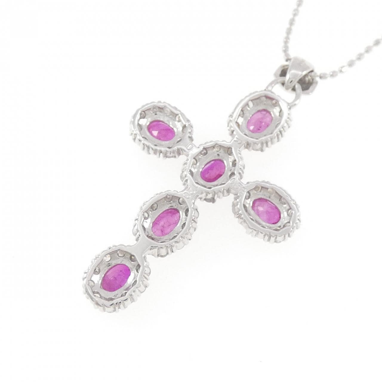 K14WG クロス ルビー ネックレス 1.20CT