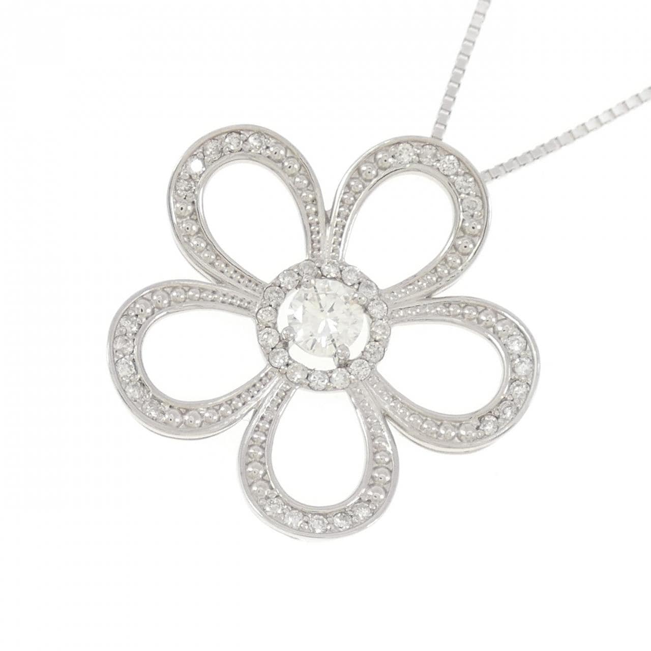 K18WG フラワー ダイヤモンド ネックレス 0.225CT