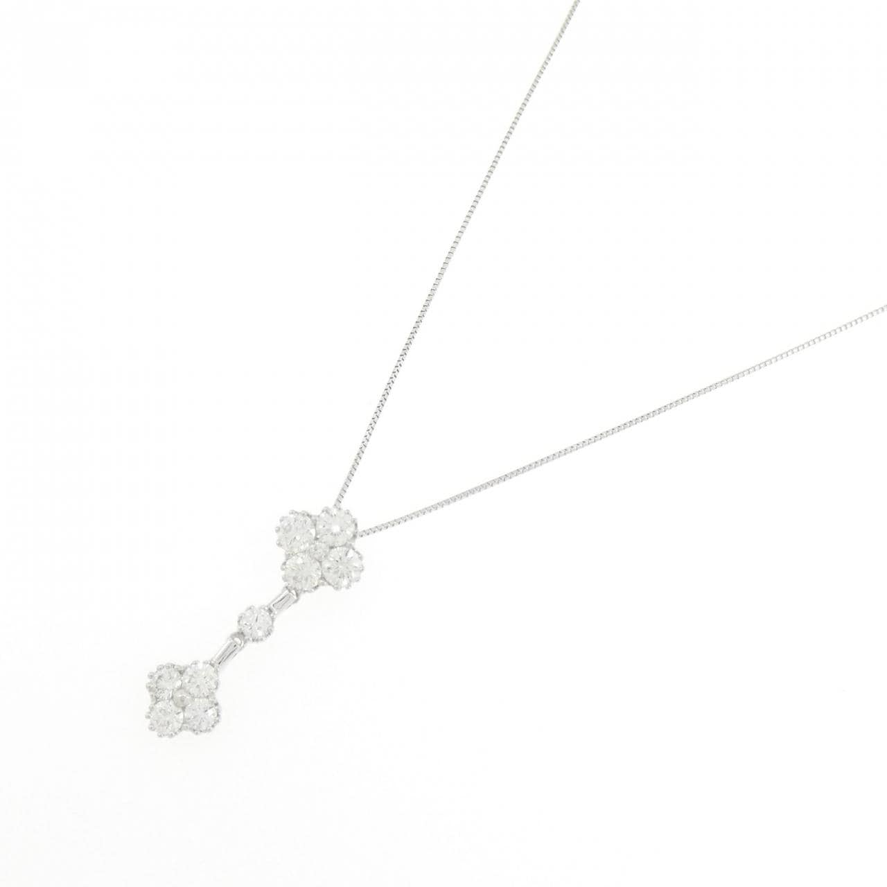 K18WG フラワー ダイヤモンド ネックレス 0.98CT