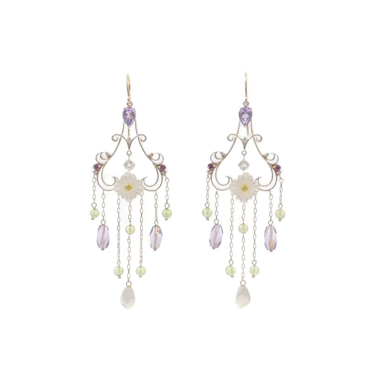 テイクアップ フラワー カラーストーン ピアス