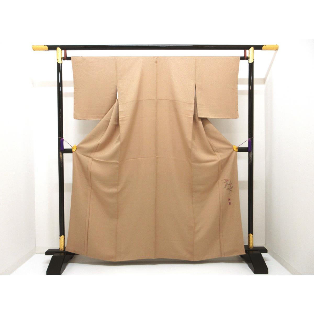 【未使用品】色無地　百貫達雄　右三ツ藤巴　裄丈Ｓ寸