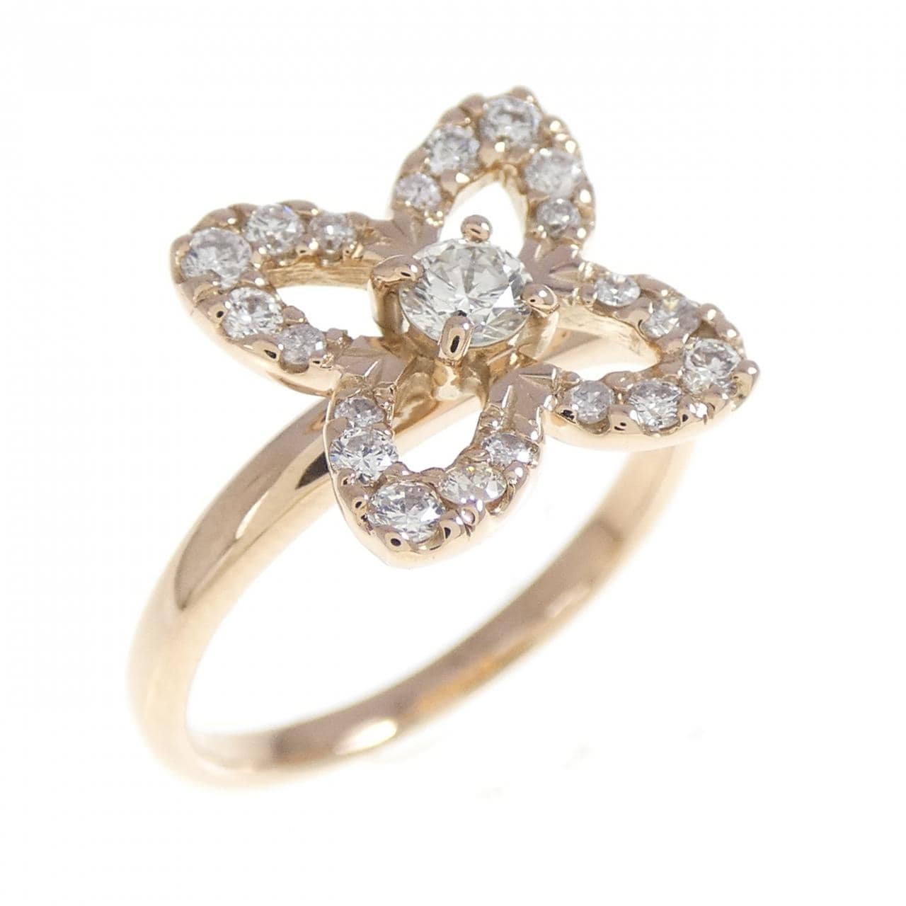 K18PG フラワー ダイヤモンド リング 0.30CT