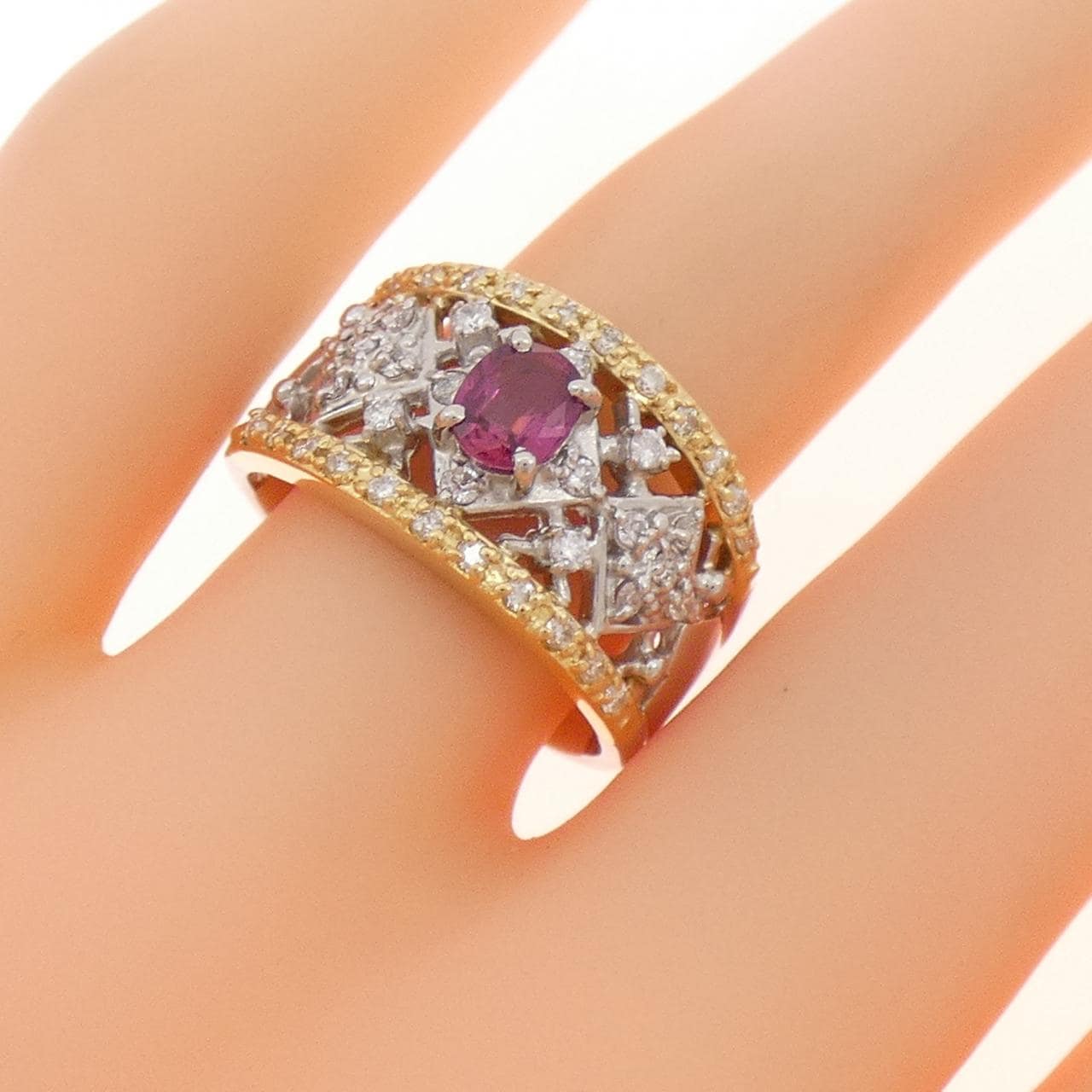 PT900/K18YG ルビー リング 0.36CT