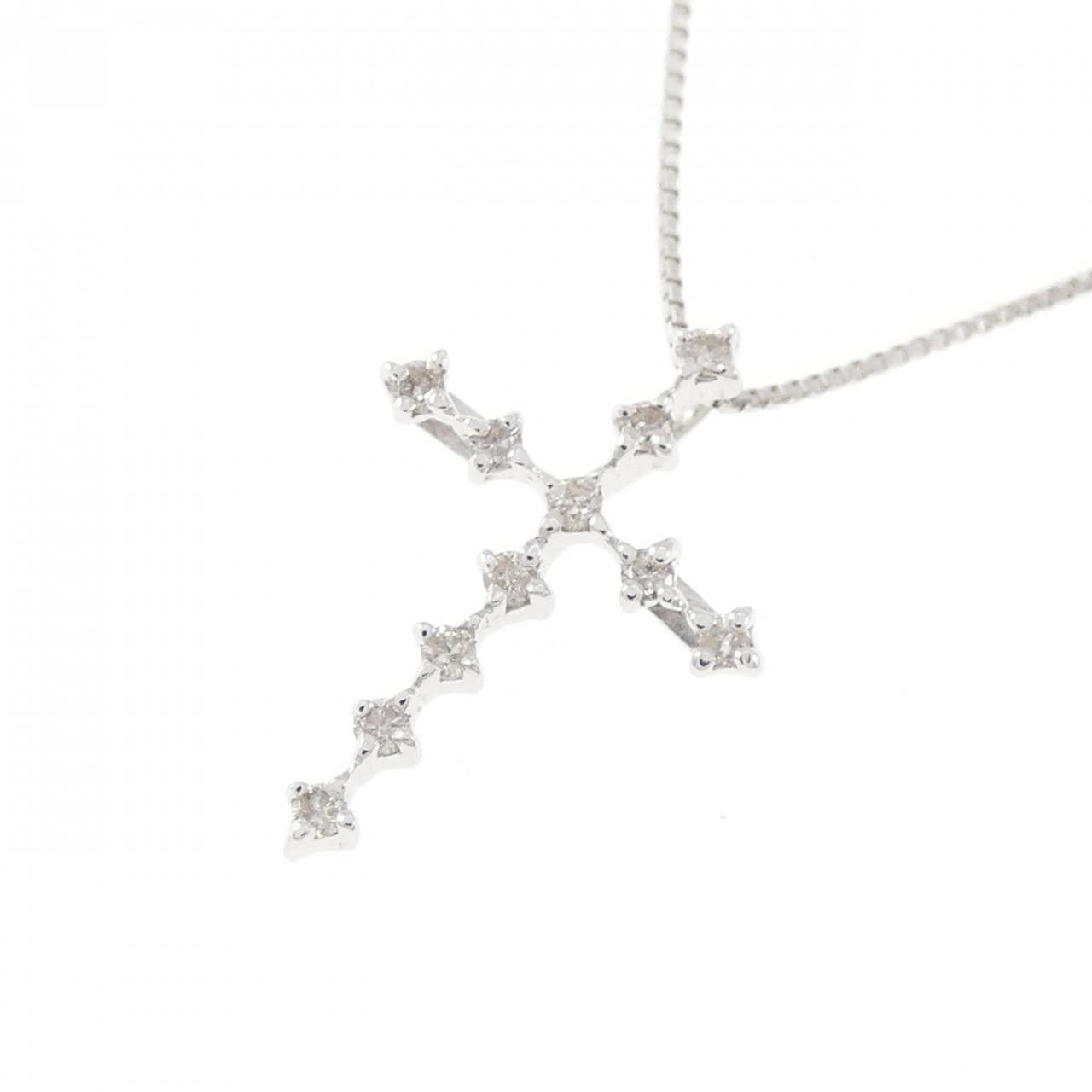 K18WG クロス ダイヤモンド ネックレス 0.10CT
