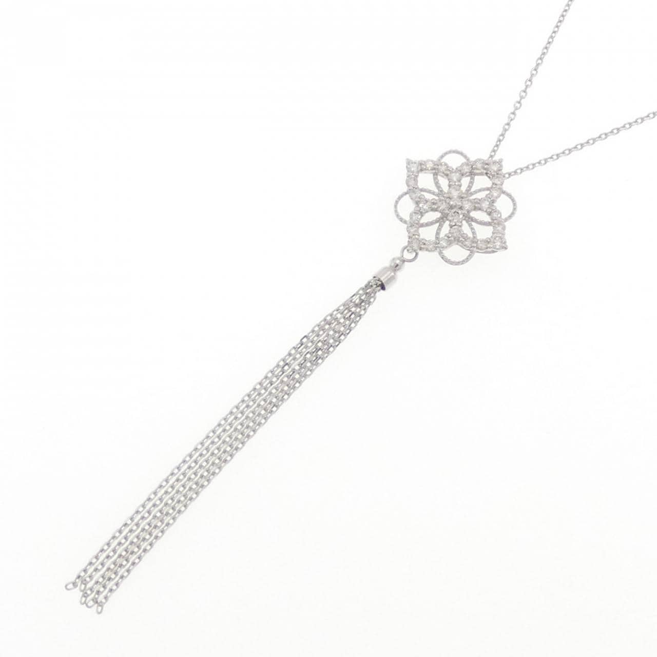 K18WG フラワー ダイヤモンド ネックレス 0.50CT