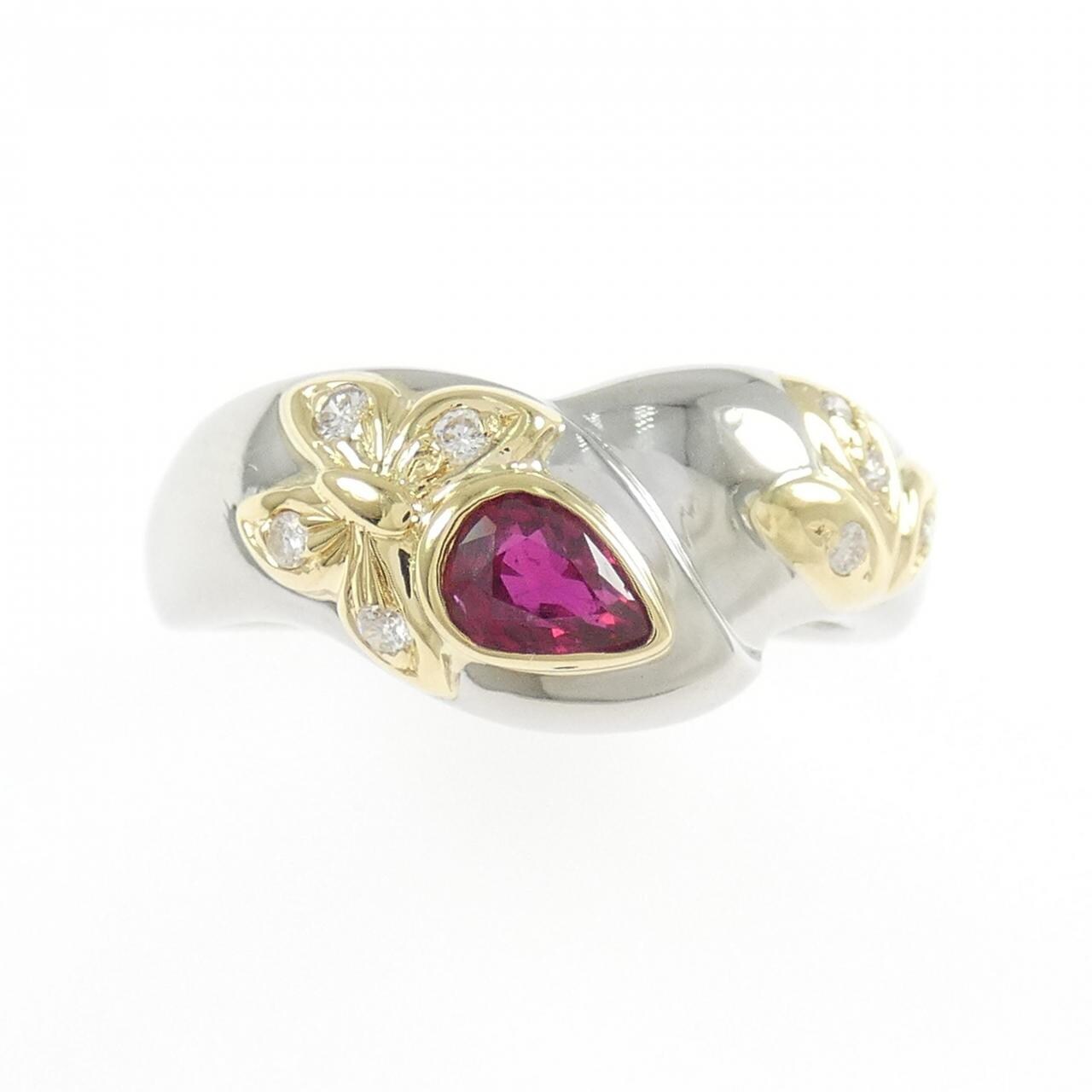 PT900/K18YG バタフライ ルビー リング 0.37CT