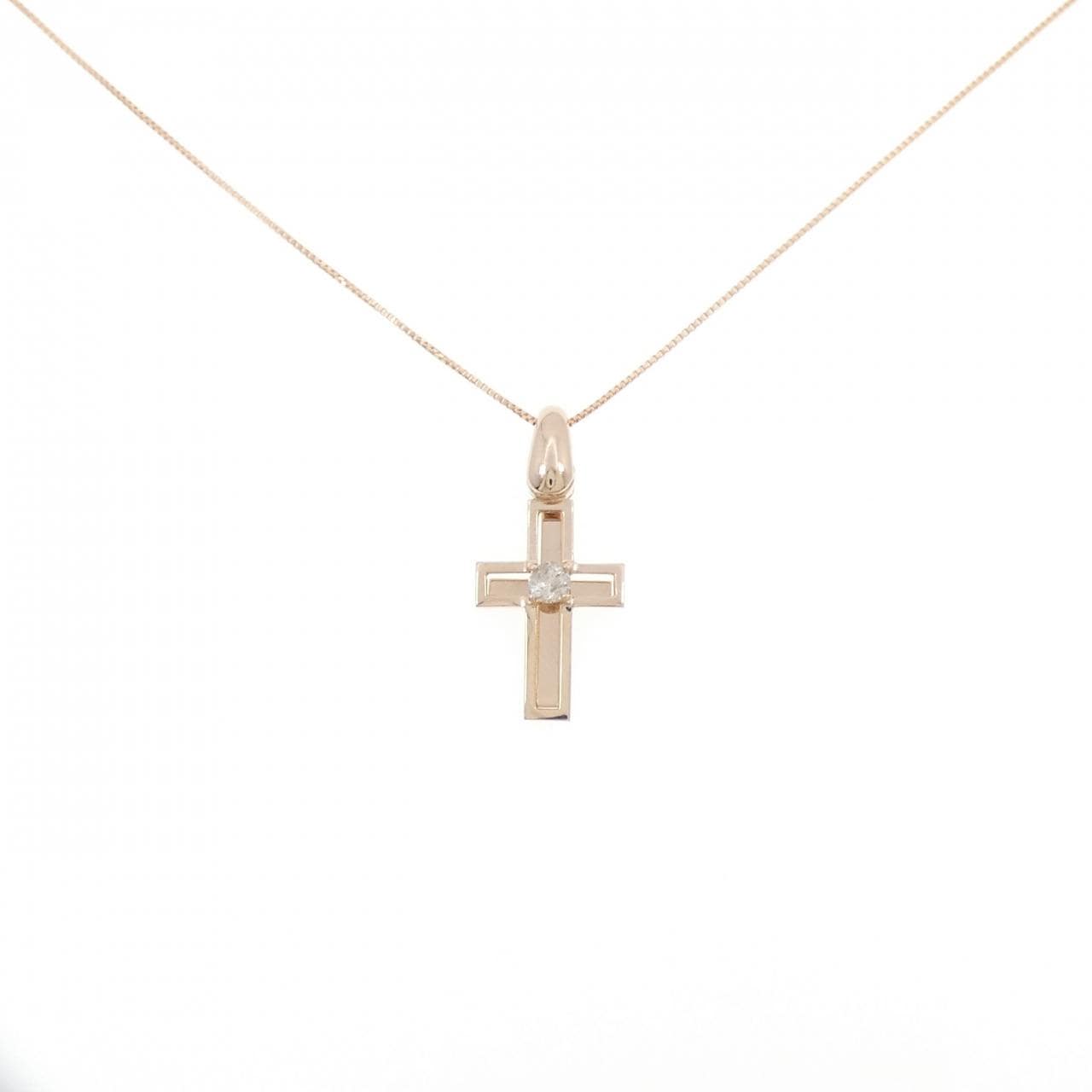 K18PG クロス ダイヤモンド ネックレス 0.10CT