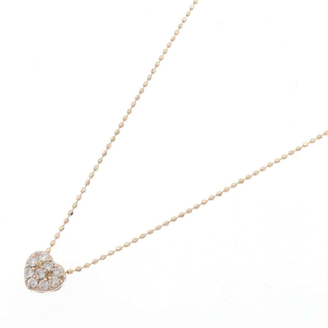 K18PG ハート パヴェ ダイヤモンド ネックレス 0.13CT
