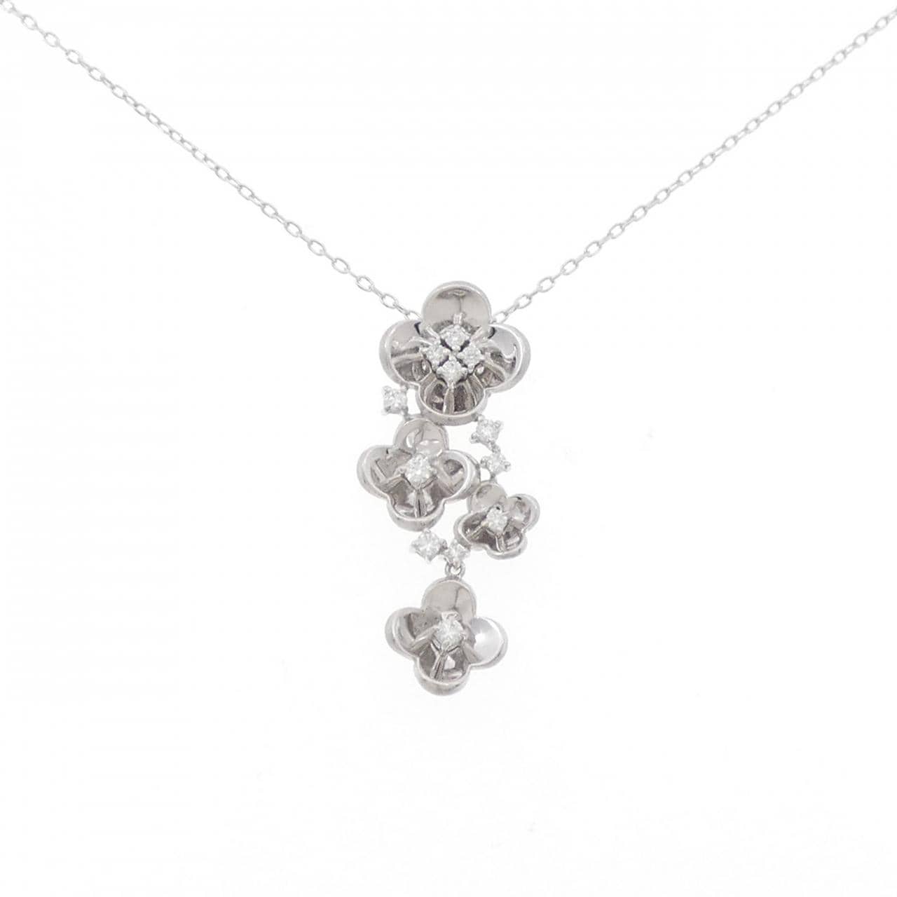 K18WG フラワー ダイヤモンド ネックレス 0.21CT