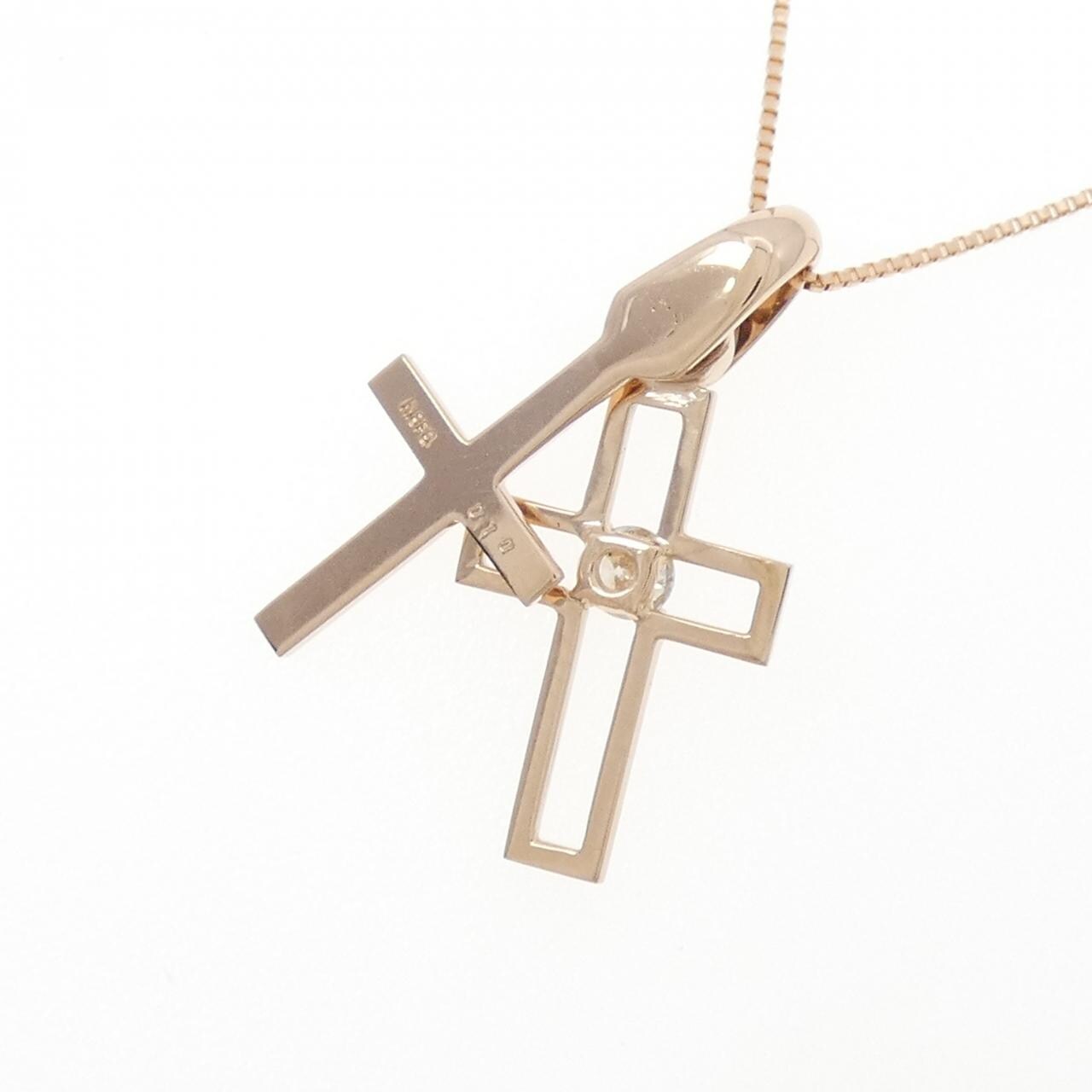 K18PG クロス ダイヤモンド ネックレス 0.10CT