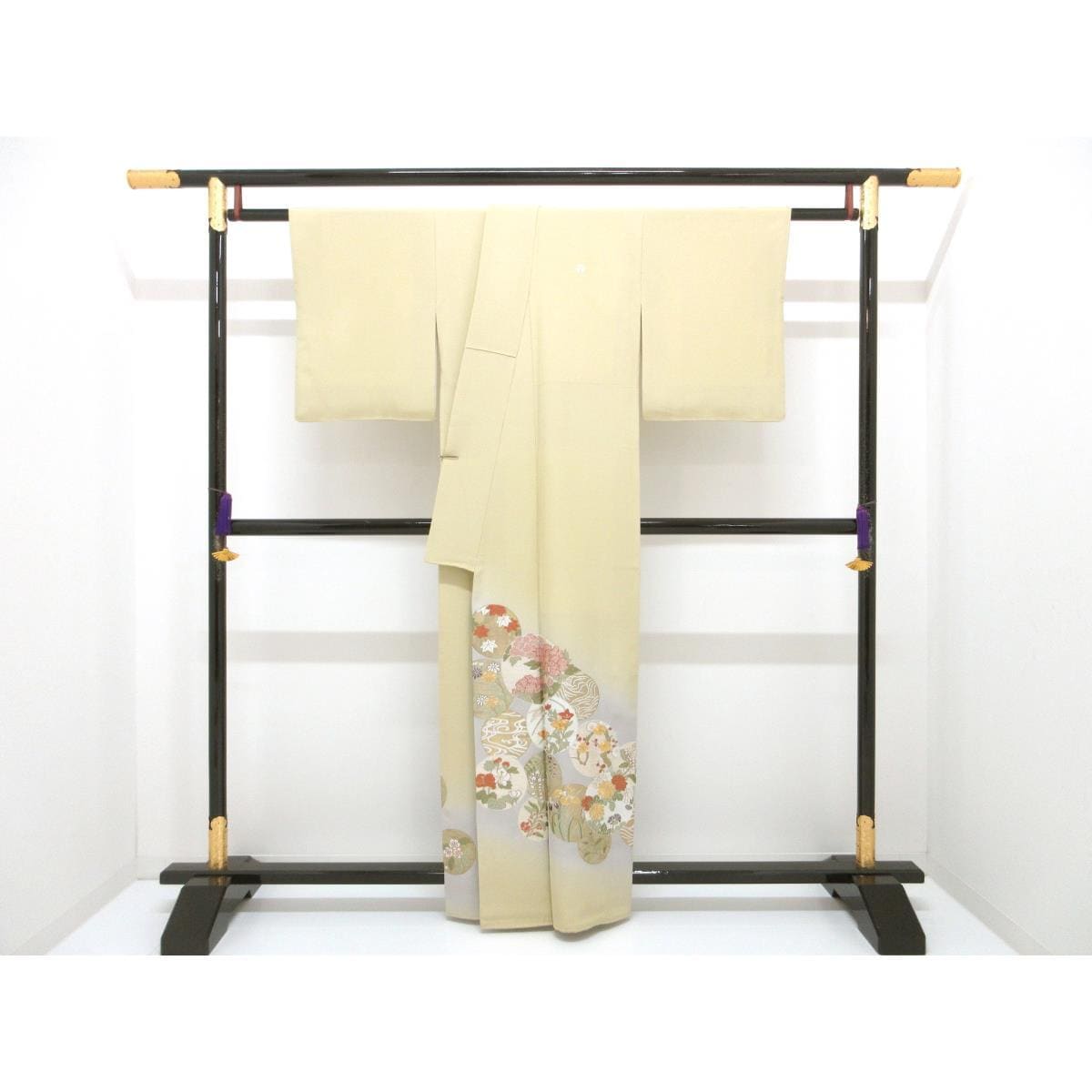 Colored Tomesode (Japanese Kimono) with embroidery and gradation dyeing, nine bamboo leaves, length S size