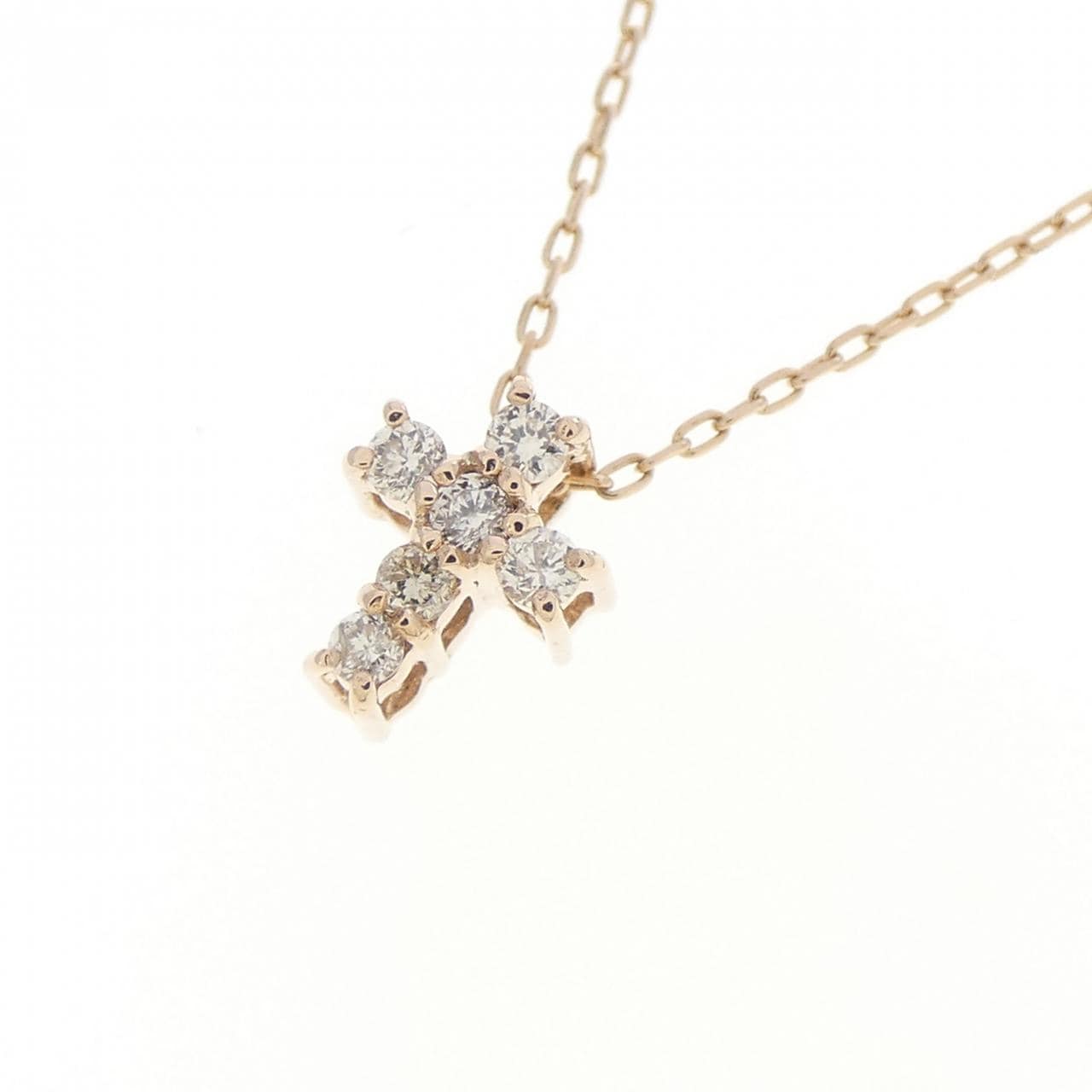 K10PG クロス ダイヤモンド ネックレス 0.06CT