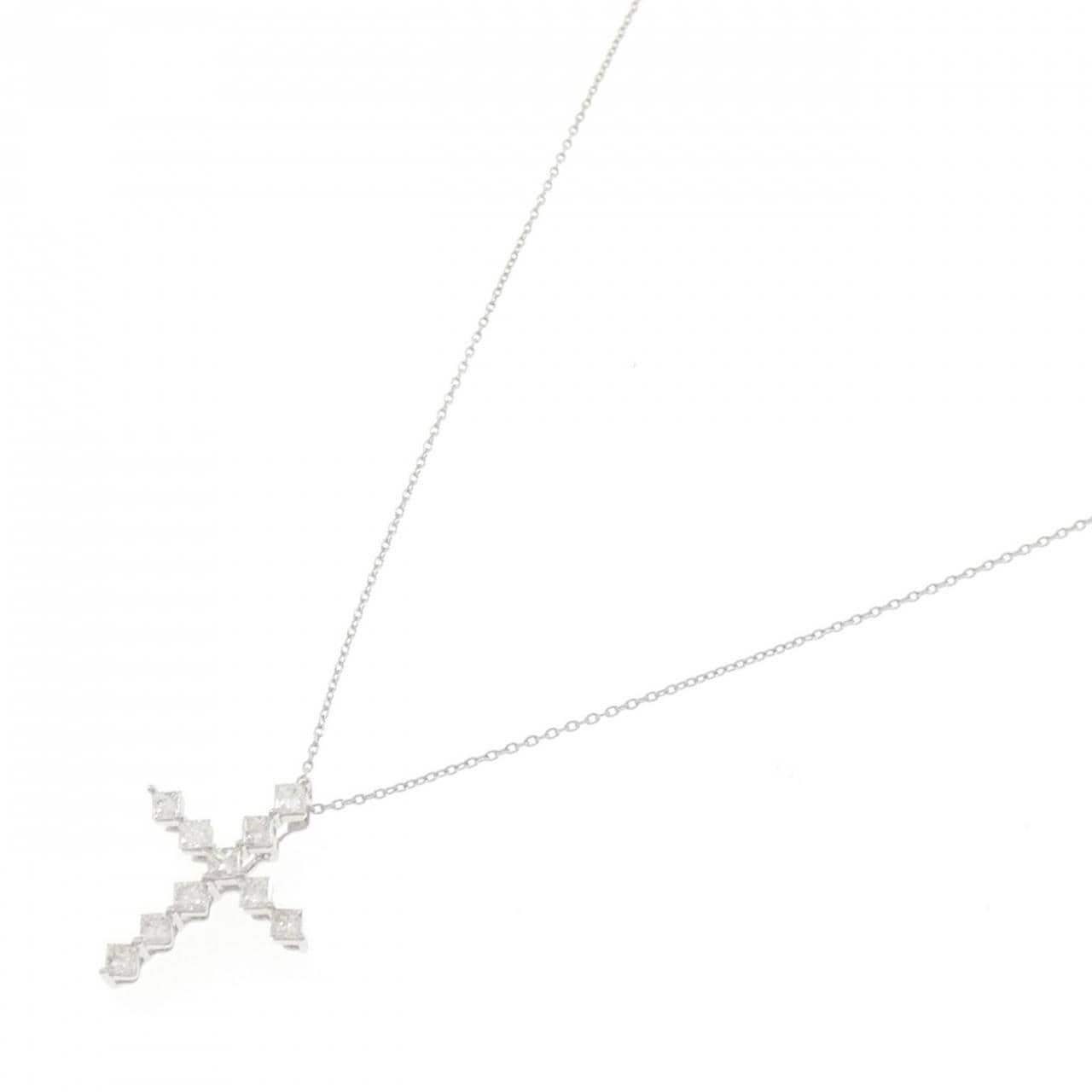 K18WG クロス ダイヤモンド ネックレス 0.57CT