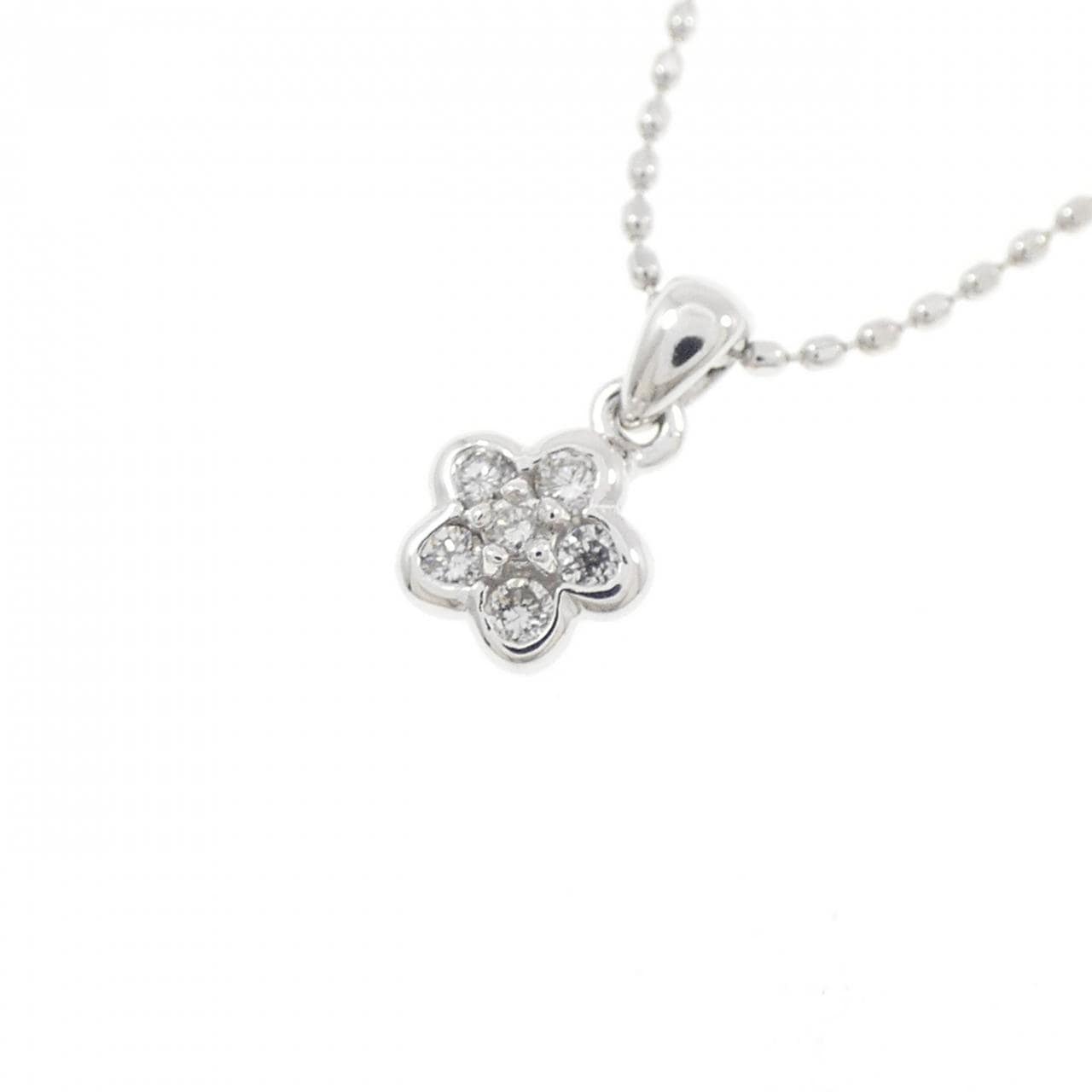 K18WG フラワー ダイヤモンド ネックレス 0.07CT