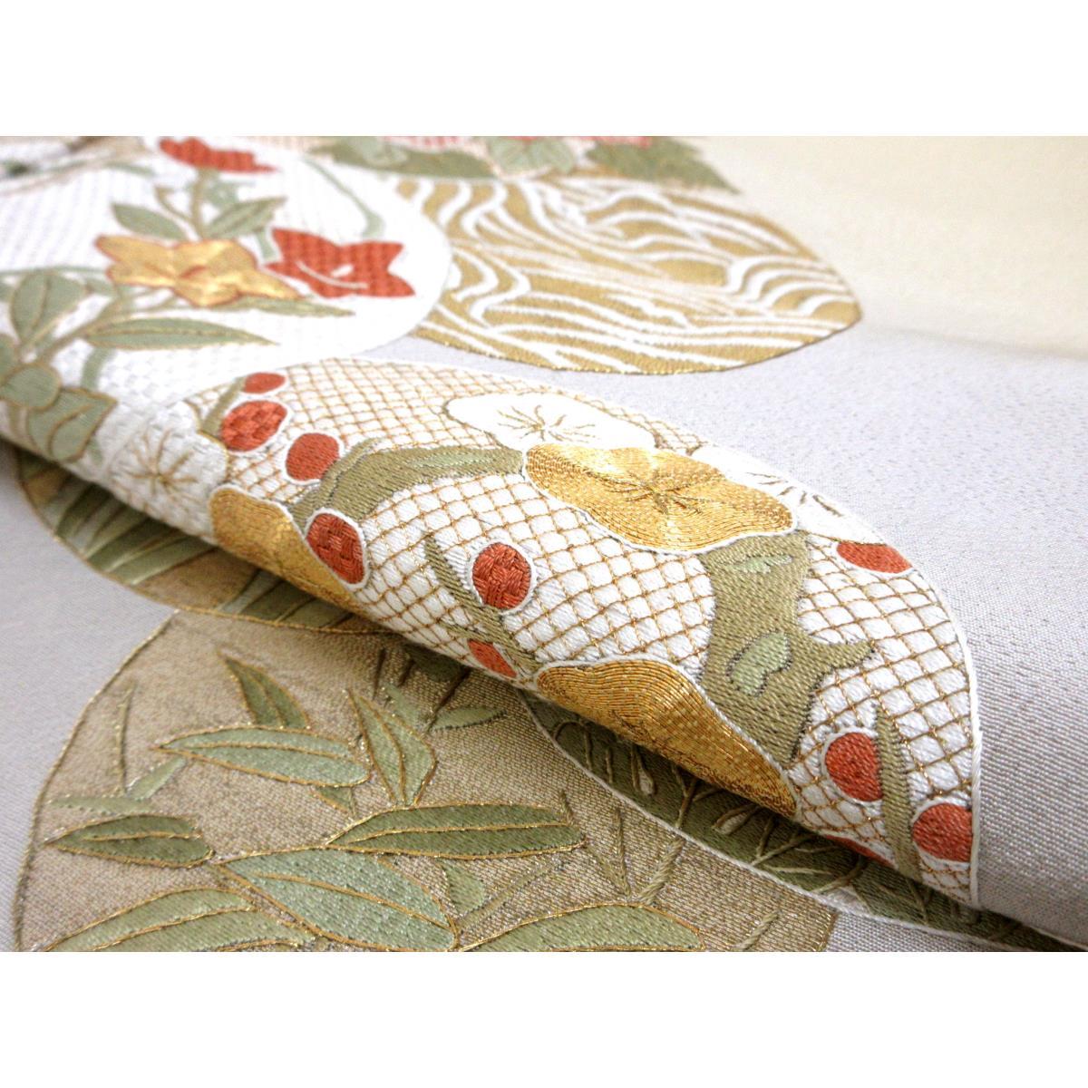 Colored Tomesode (Japanese Kimono) with embroidery and gradation dyeing, nine bamboo leaves, length S size