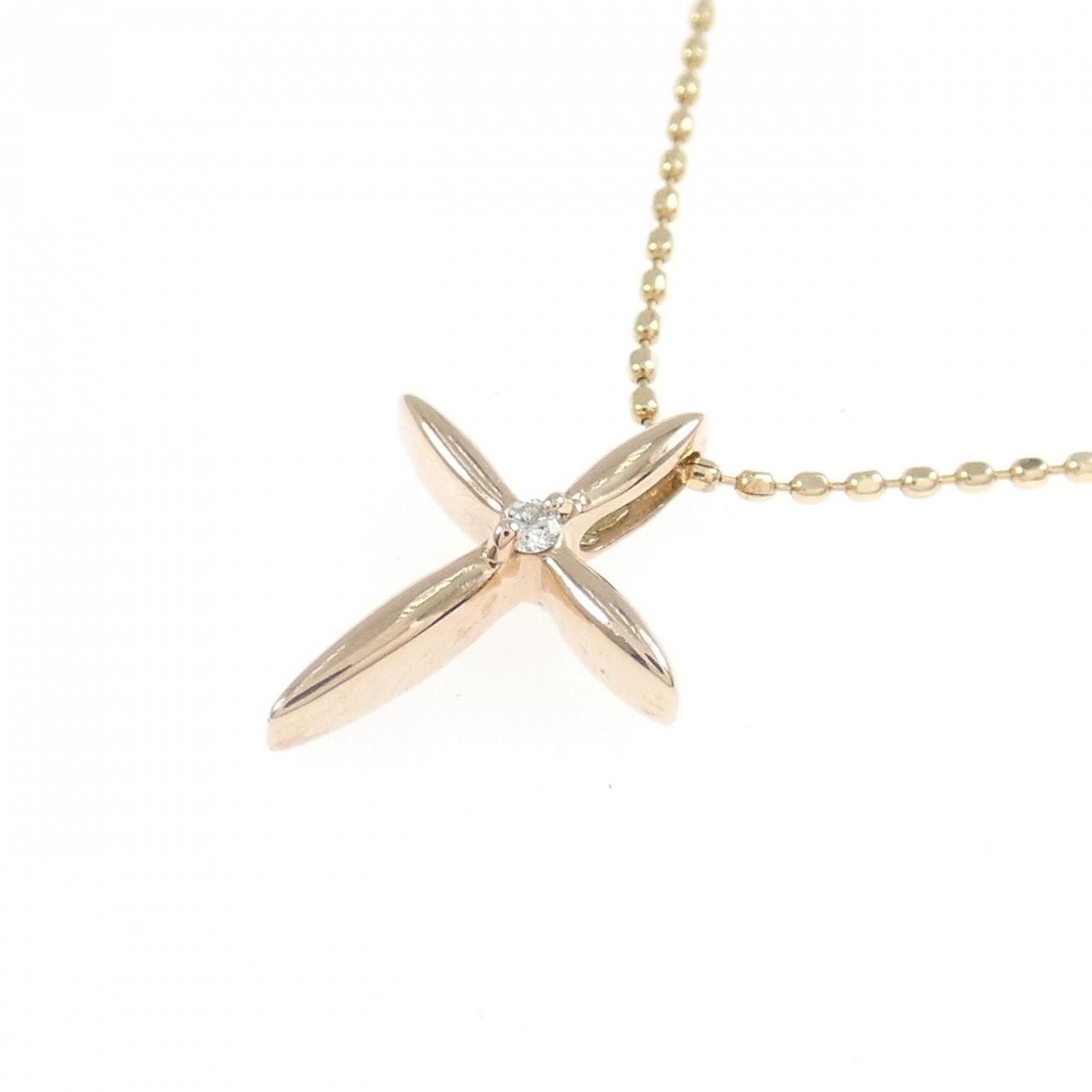 K10PG クロス ダイヤモンド ネックレス 0.01CT