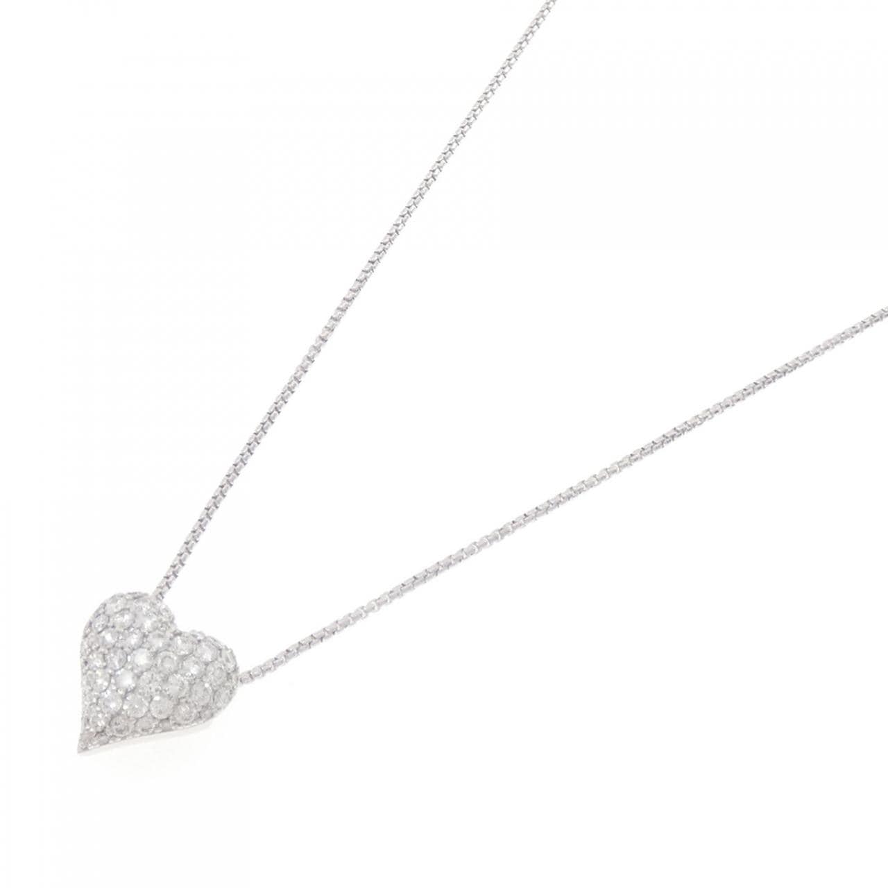 K18WG ハート パヴェ ダイヤモンド ネックレス 0.70CT