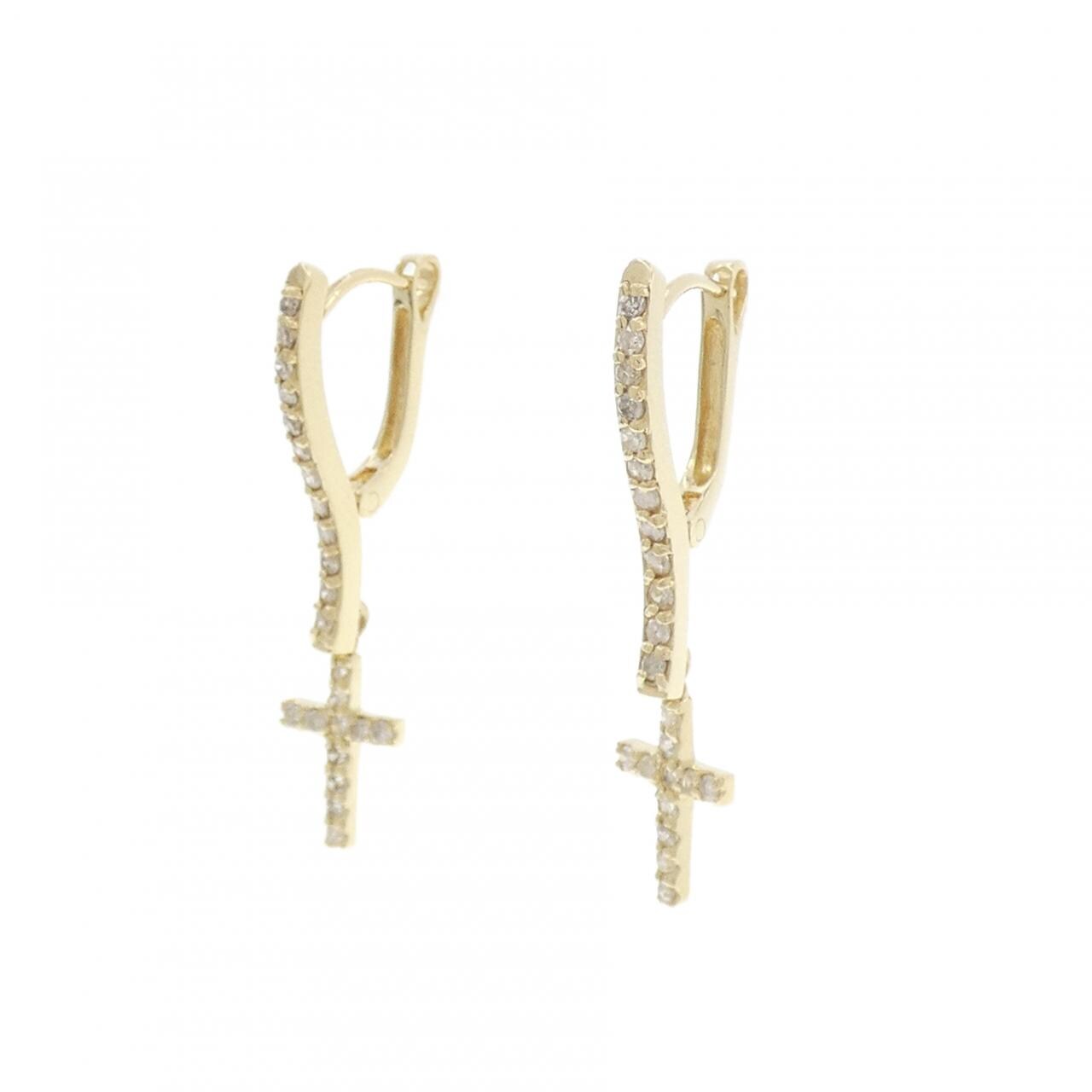 K14YG クロス ダイヤモンド ピアス 0.42CT