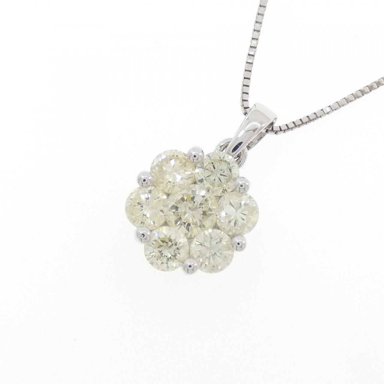 K18WG フラワー ダイヤモンド ネックレス 1.35CT
