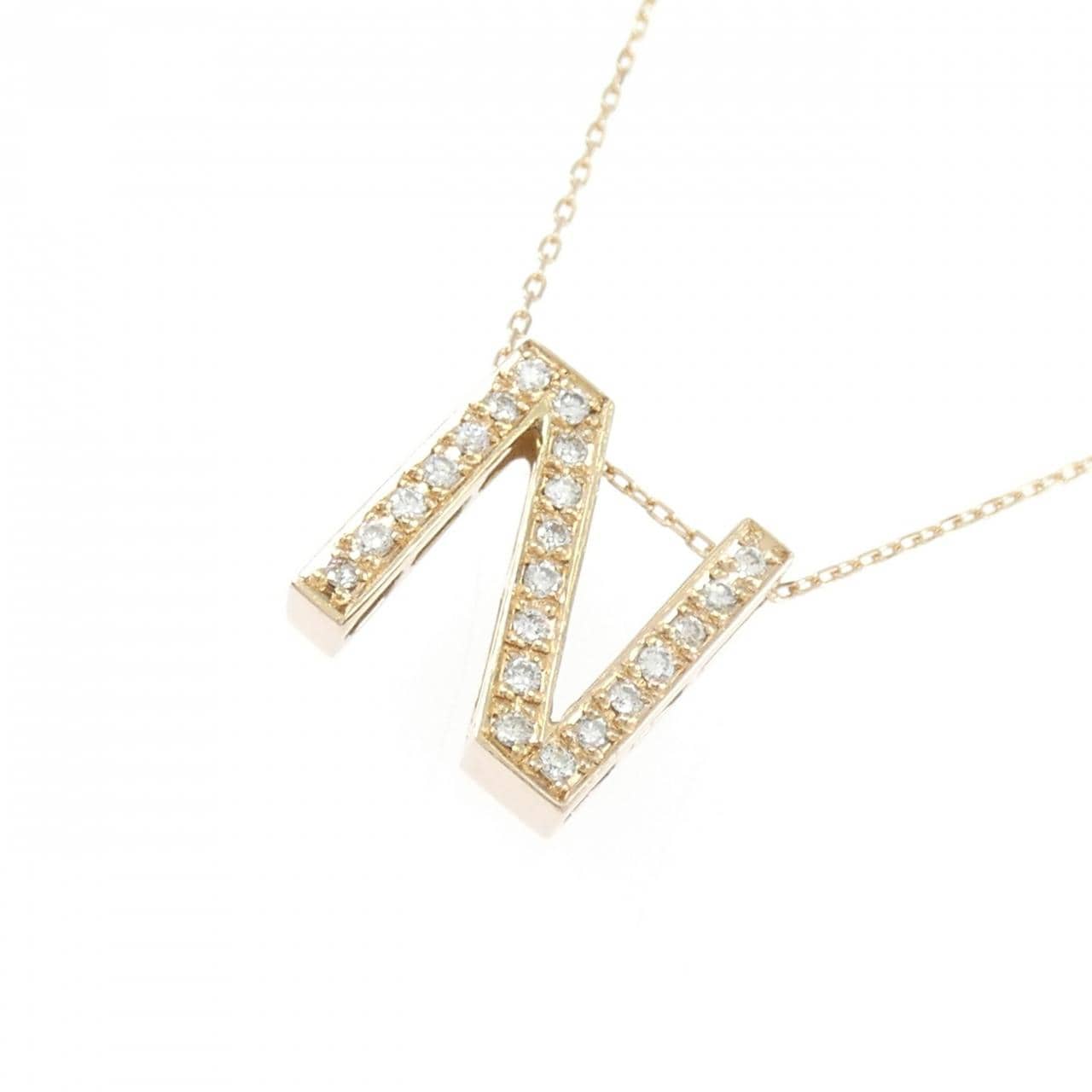 K18PG イニシャルN ダイヤモンド ネックレス 0.12CT