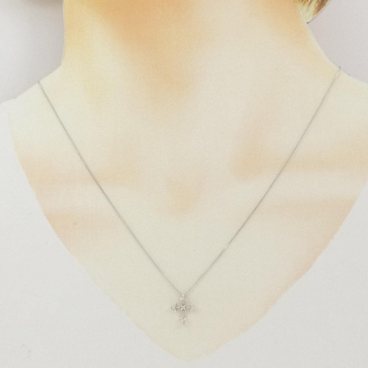 K18WG クロス ダイヤモンド ネックレス 0.09CT